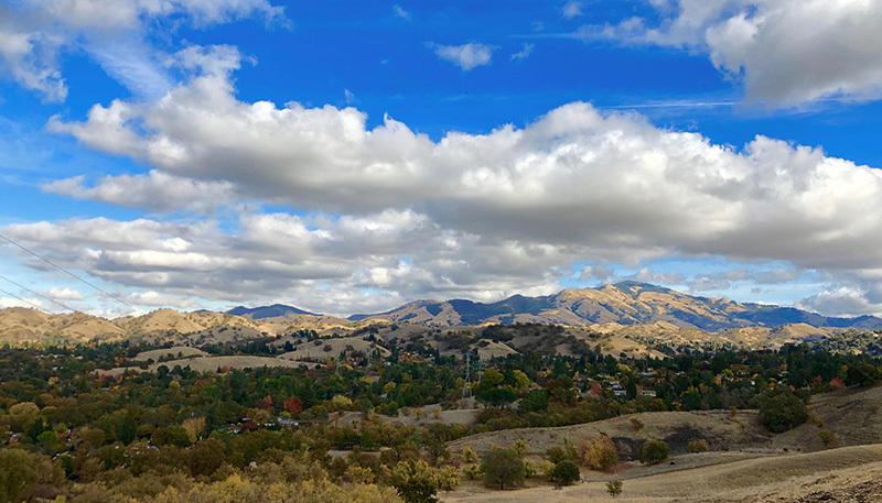 Mount Diablo with clouds looming from Shell Ridge