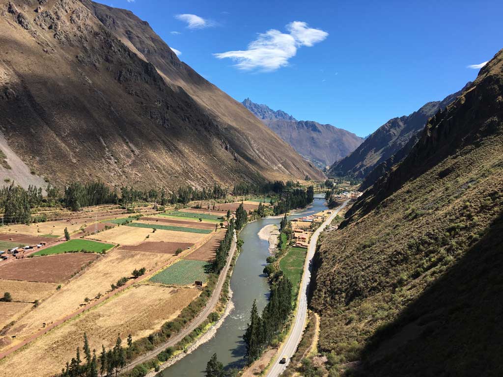 Aerial view of the Urubumba River flowing through the Sacred Valley
