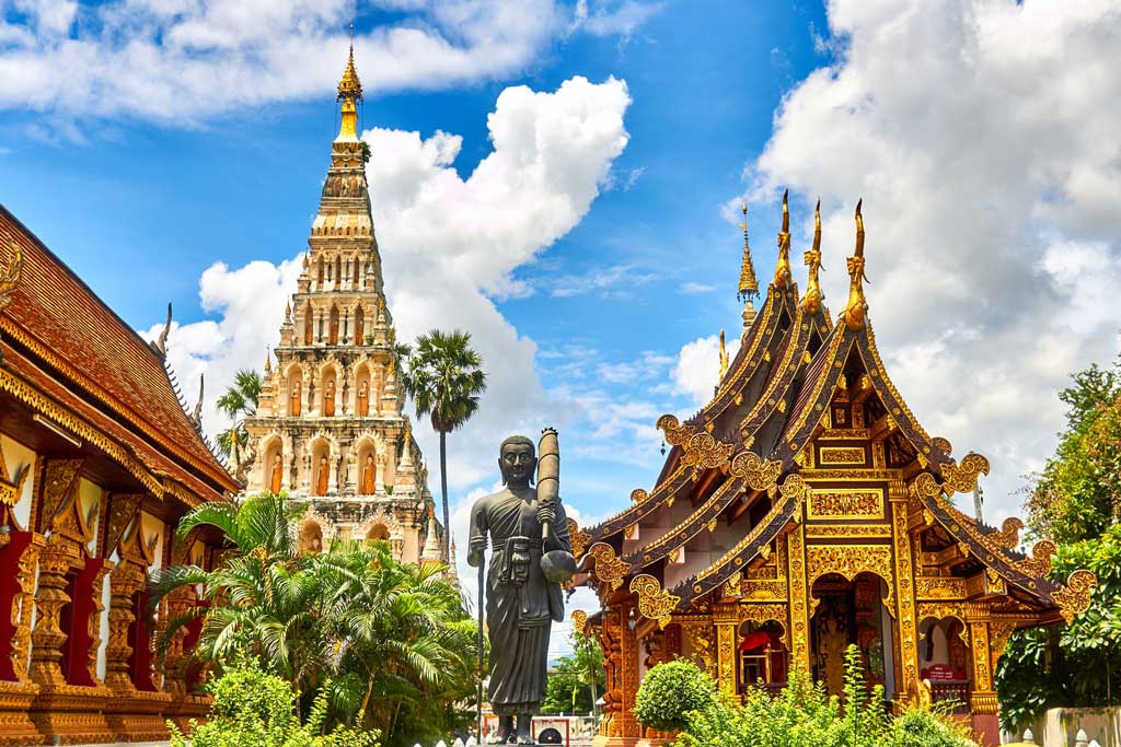 Temple buildings and statues in Thailand 