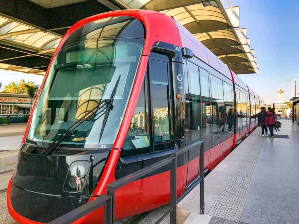 A Lignes d'Azur tram at the Nice Airport